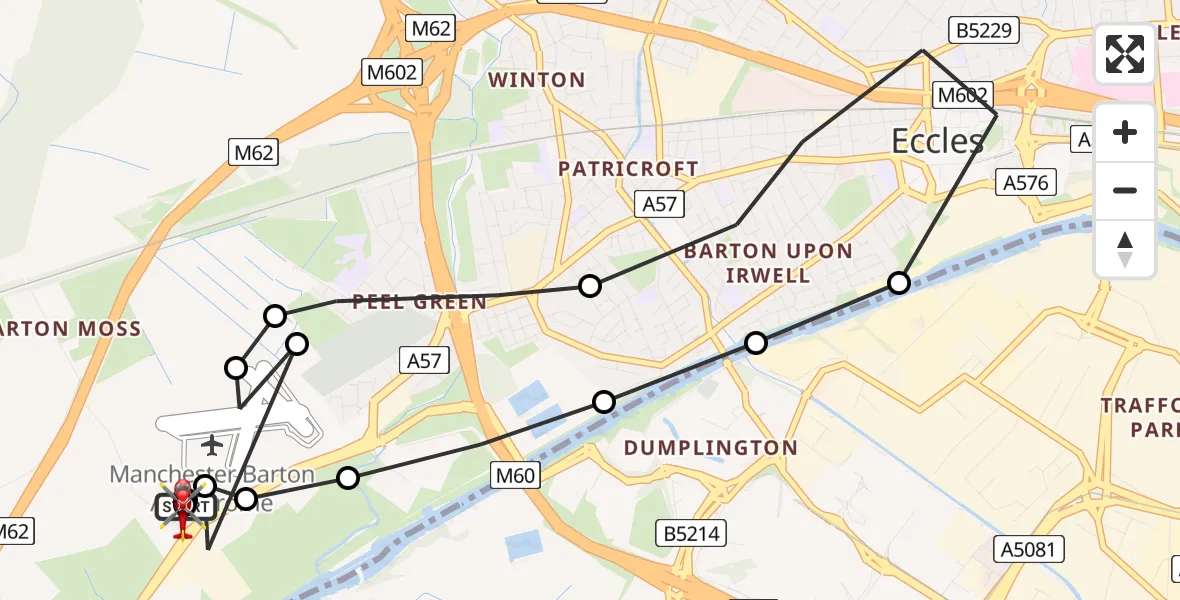 Flight route Air Ambulance Helicopter Manchester Barton Aerodrome - Irlam, 15 June 2026, 15:02