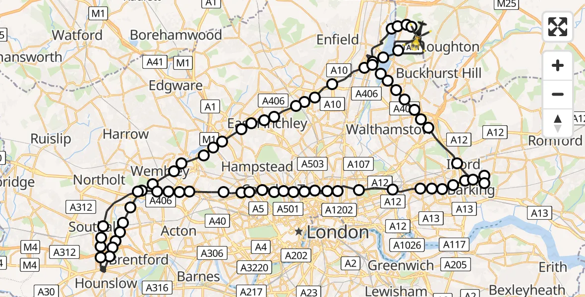 Flight route Police Helicopter Chingford - Metropolitan Police Air Support Unit Lippitts Hill, 15 June 2026, 15:09