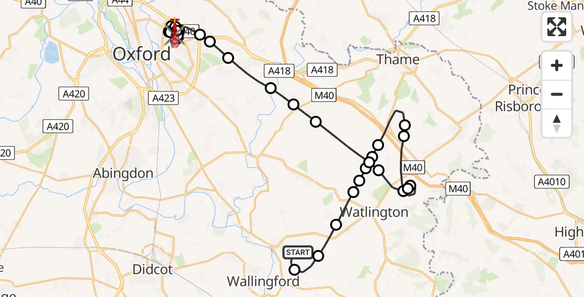 Flight route Air Ambulance Helicopter RAF Benson - Oxford, 15 June 2026, 15:11
