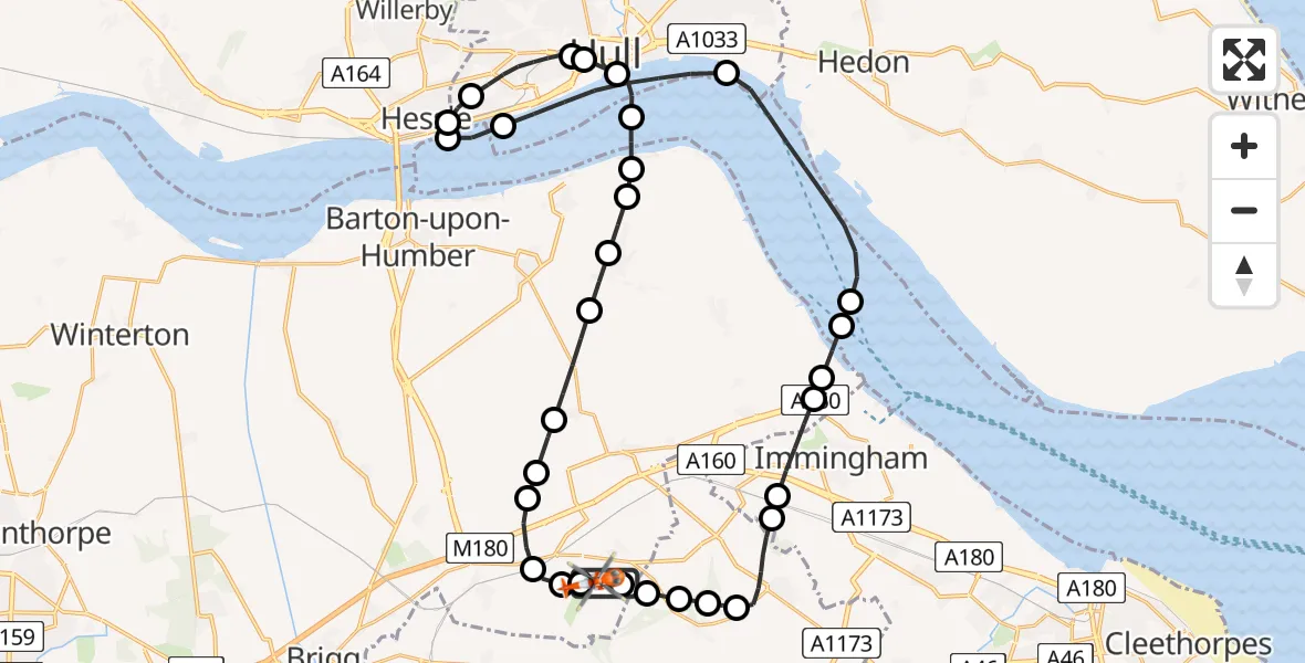 Flight route Coastguard Helicopter Humberside Airport - Humberside Airport, 15 June 2026, 15:11