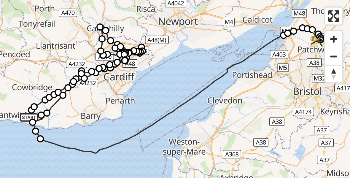 Flight route Police Helicopter Boverton - Almondsbury Helicopter Base, 15 June 2026, 15:12