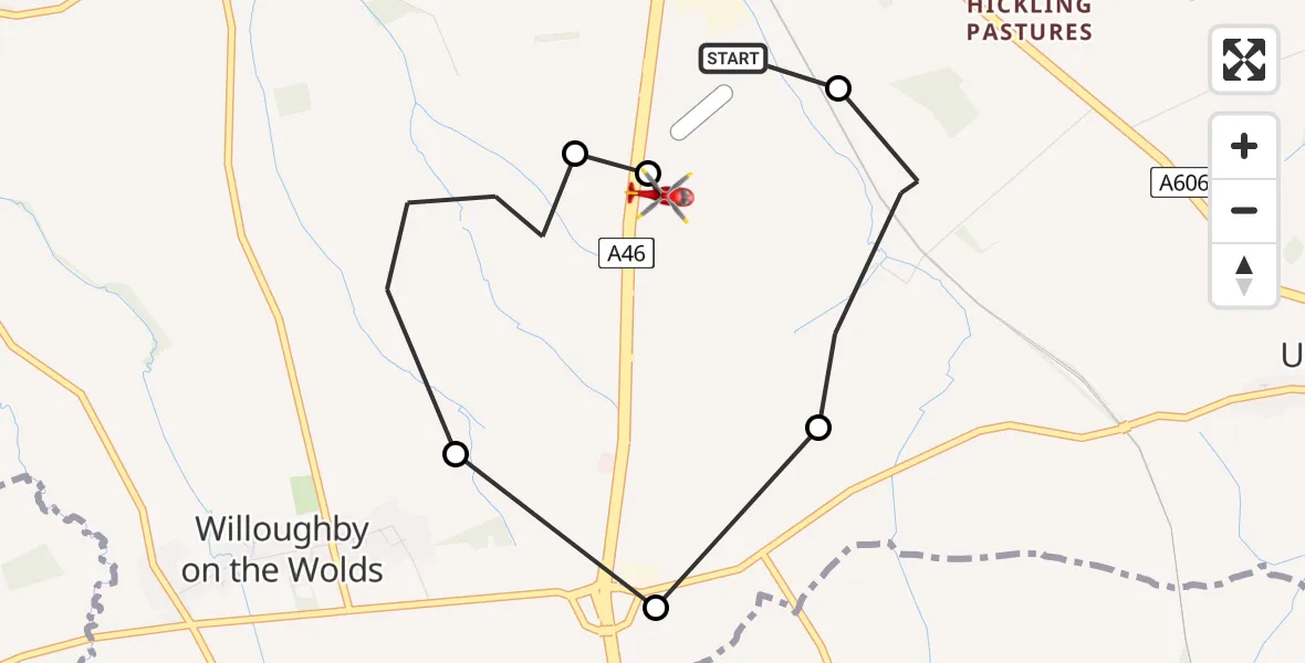 Flight route Air Ambulance Helicopter Nottingham Heliport - Nottingham Heliport, 15 June 2026, 15:18