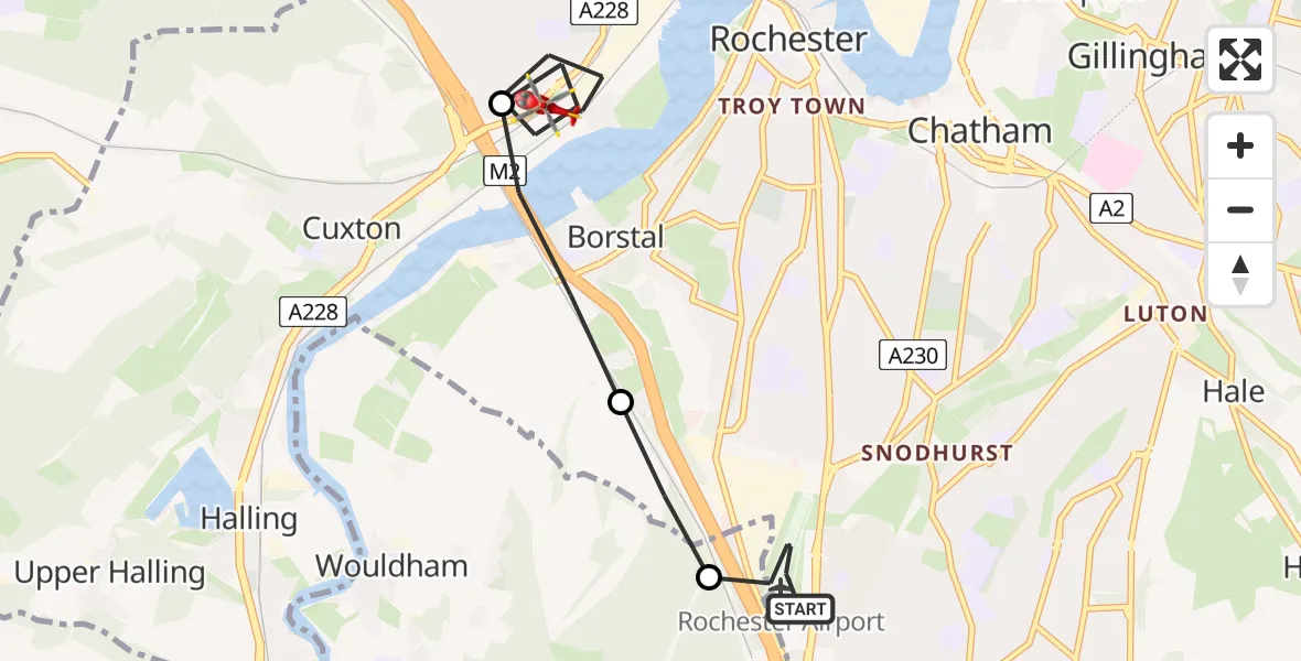 Flight route Air Ambulance Helicopter Rochester Airport - Strood, 15 June 2026, 15:35