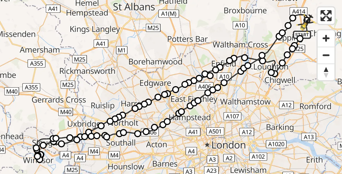 Flight route Police Helicopter Coopersale - North Weald Airfield, 15 June 2026, 15:36