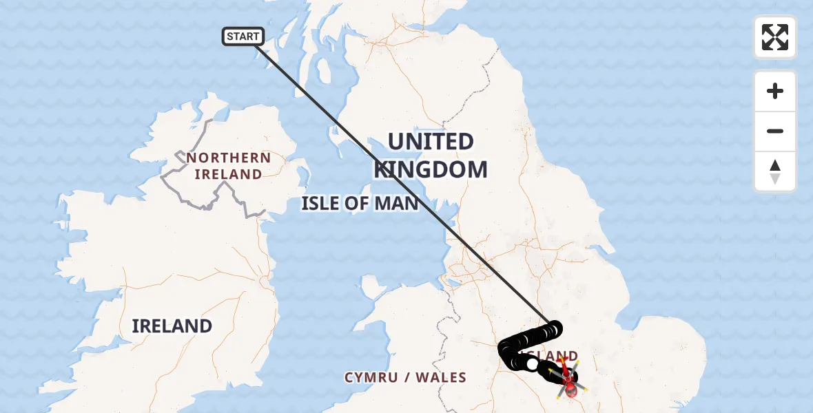 Flight route Air Ambulance Helicopter Inner Seas - Sywell, 15 June 2026, 16:22