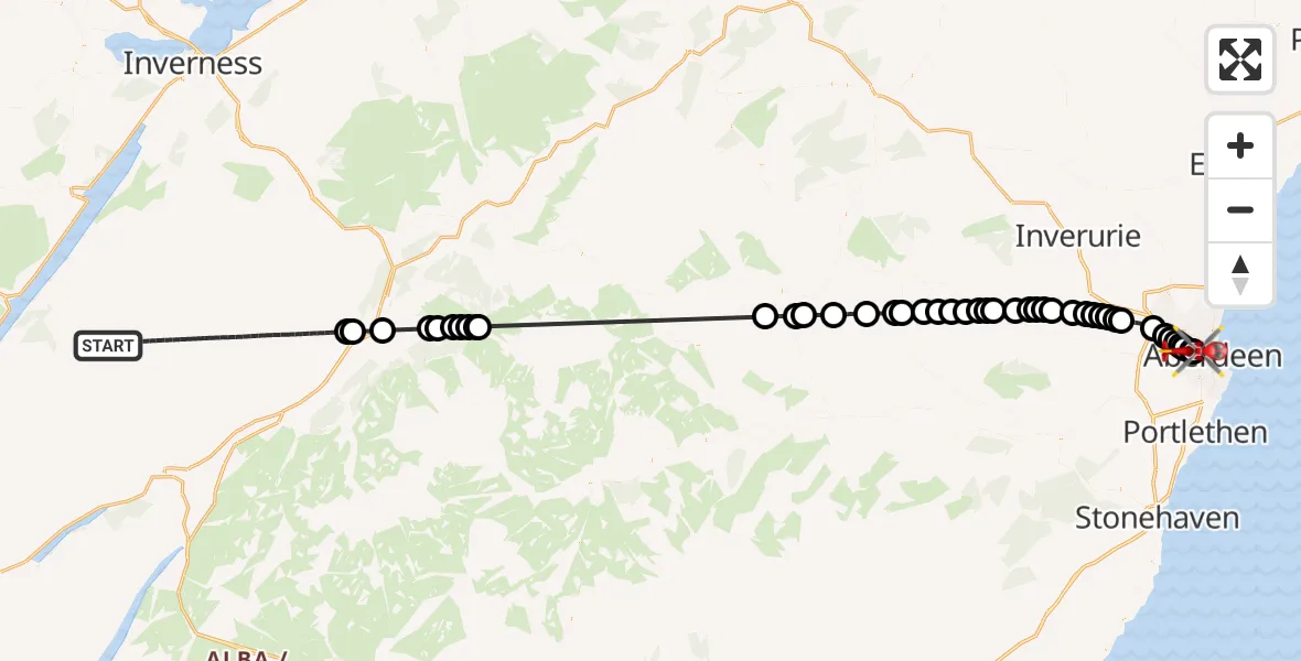 Flight route Air Ambulance Helicopter Highland - Aberdeen Royal Infirmary Helistrip, 15 June 2026, 16:28