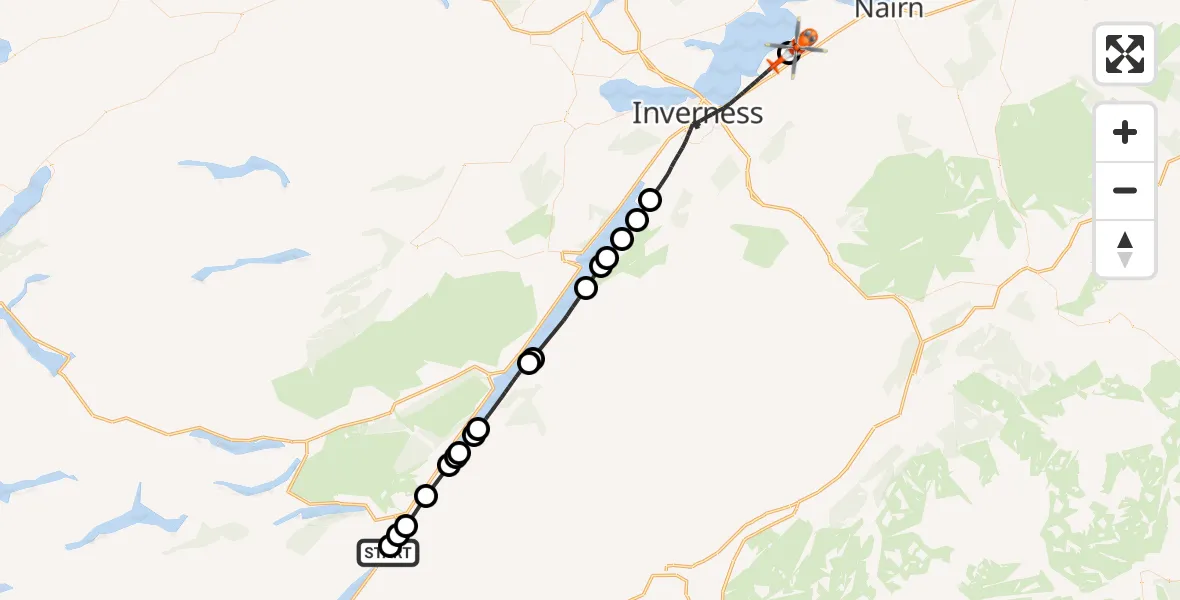 Flight route Coastguard Helicopter South Laggan - Inverness Airport, 15 June 2026, 16:34