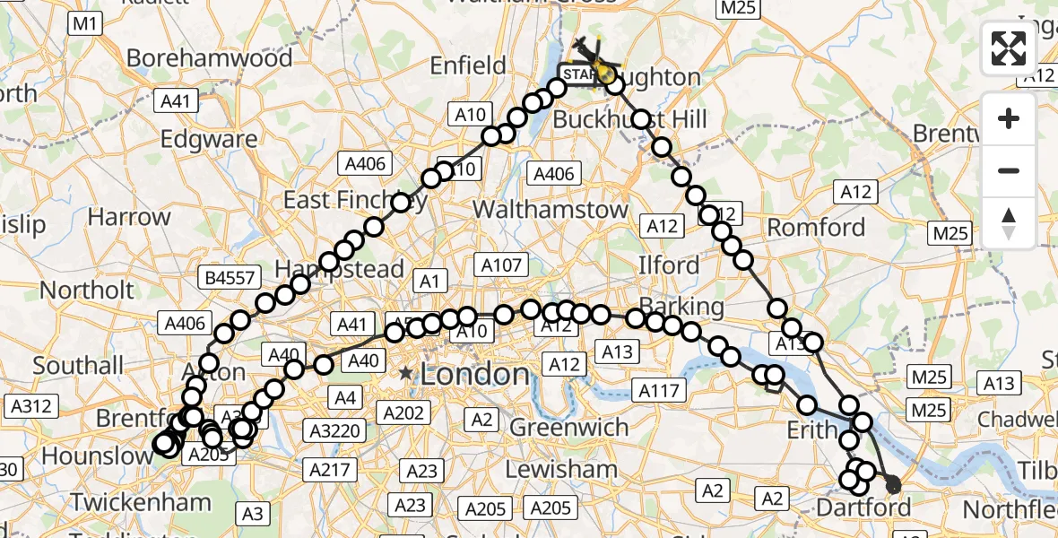 Flight route Police Helicopter Sewardstonebury - Sewardstonebury, 15 June 2026, 16:51
