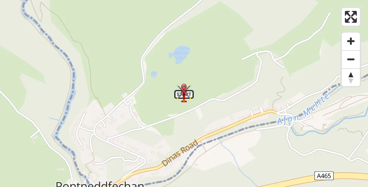 Flight route Air Ambulance Helicopter Pontneddfechan - Glynneath, 15 June 2026, 17:48