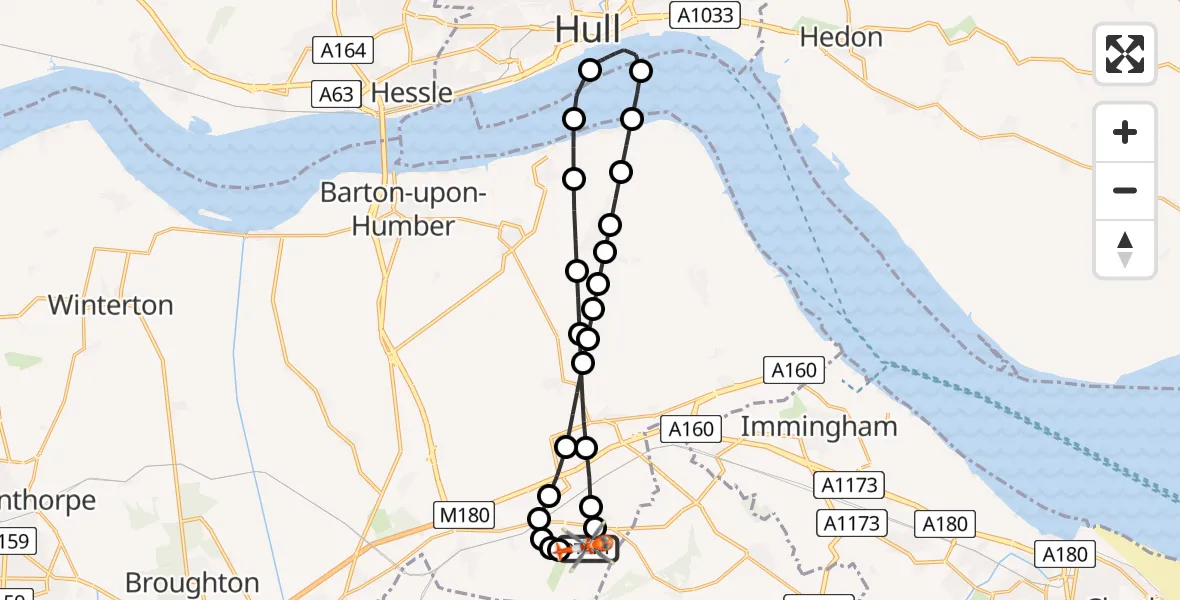 Flight route Coastguard Helicopter Humberside Airport - Humberside Airport, 15 June 2026, 17:50