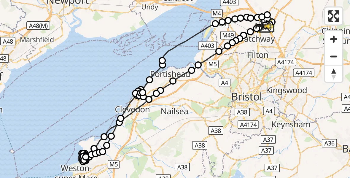 Flight route Police Helicopter Almondsbury Helicopter Base - Almondsbury Helicopter Base, 15 June 2026, 18:30