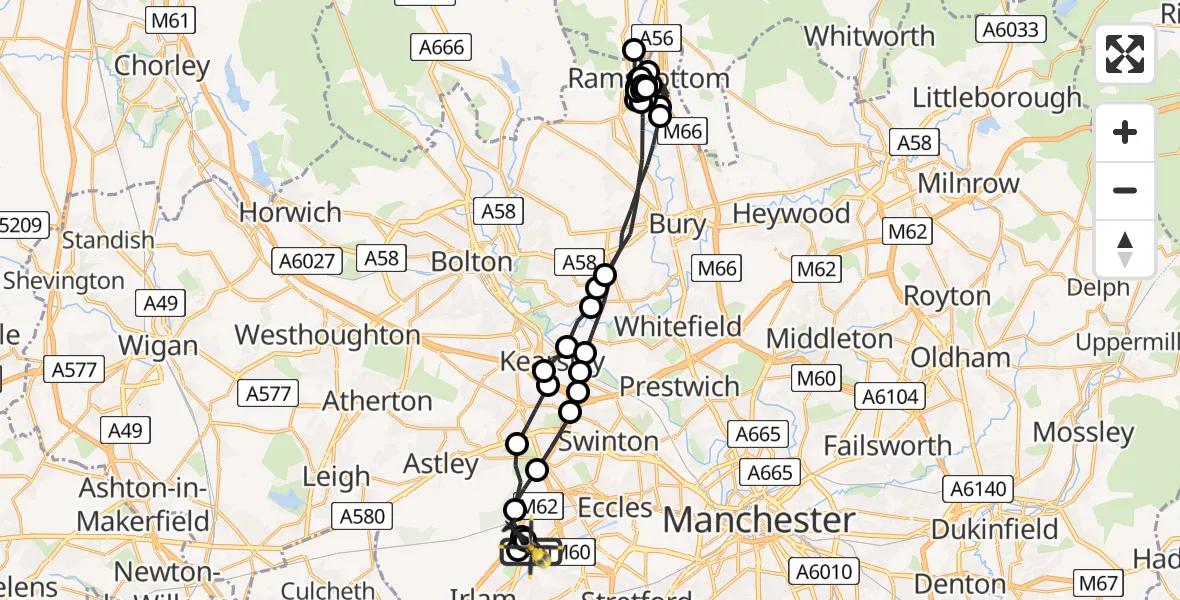 Flight route Police Helicopter Manchester Barton Aerodrome - Manchester Barton Aerodrome, 15 June 2026, 19:36