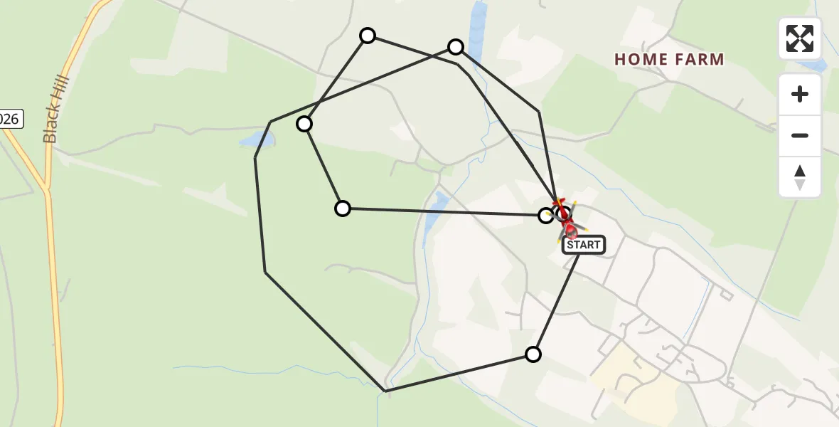 Flight route Air Ambulance Helicopter Crowborough - Wealden, 15 June 2026, 19:47