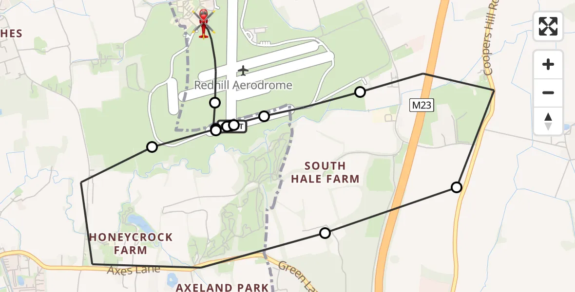 Flight route Air Ambulance Helicopter Redhill Aerodrome - Redhill Aerodrome, 15 June 2026, 20:34