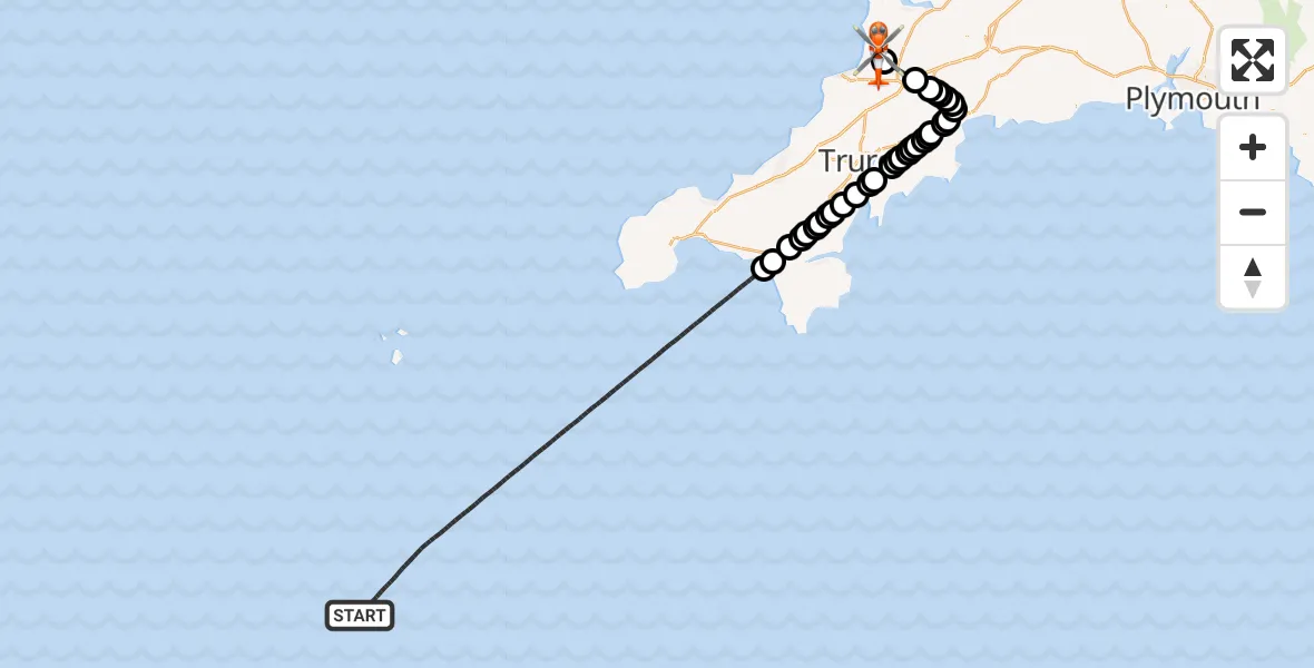 Flight route Coastguard Helicopter English Channel - Cornwall Airport Newquay, 15 June 2026, 20:35