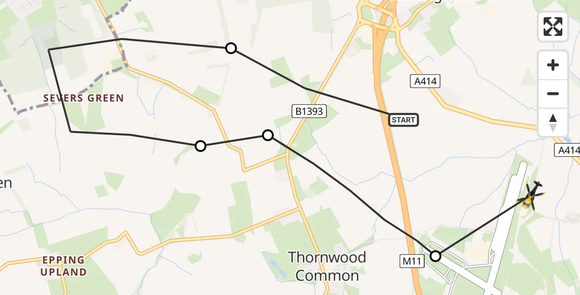 Flight route Police Helicopter North Weald Bassett - North Weald Airfield, 15 June 2026, 20:49