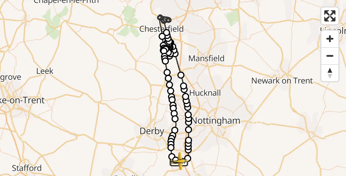 Flight route Police Aircraft East Midlands Airport - East Midlands Airport, 15 June 2026, 21:30