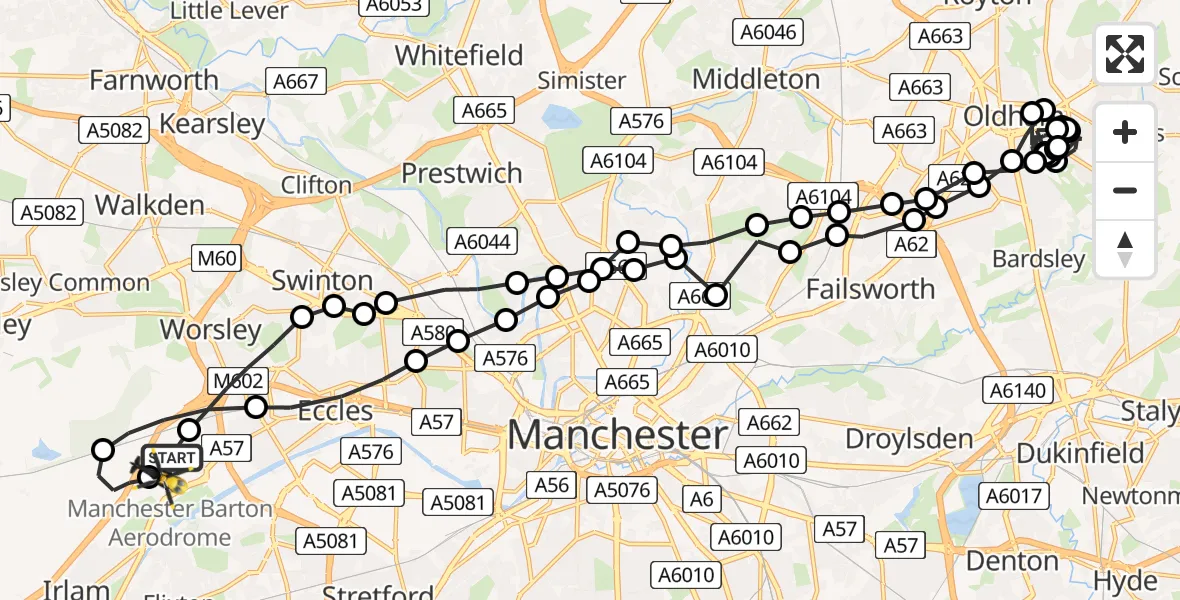 Flight route Police Helicopter Manchester Barton Aerodrome - Manchester Barton Aerodrome, 15 June 2026, 22:12