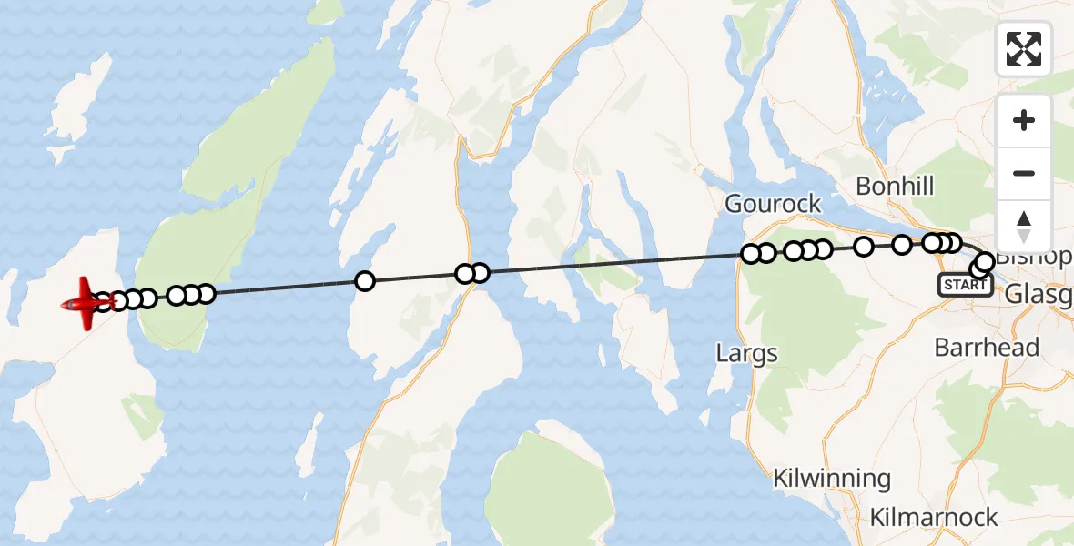 Flight route Air Ambulance Aircraft Glasgow Airport - Argyll and Bute, 15 June 2026, 22:28