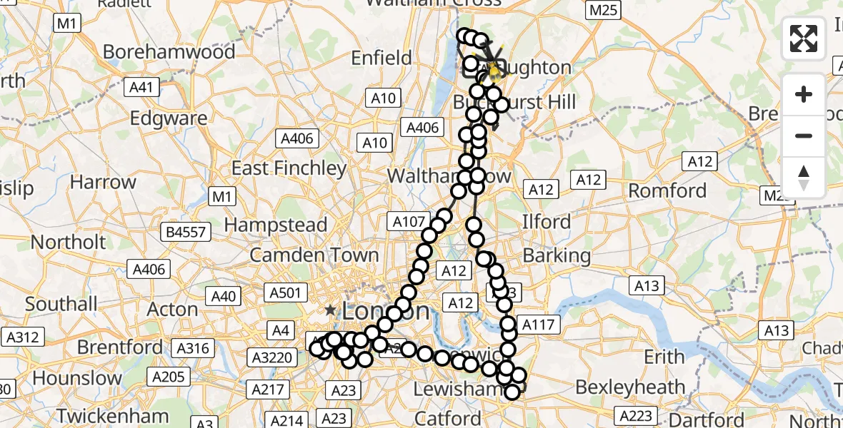 Flight route Police Helicopter Sewardstonebury - Sewardstonebury, 15 June 2026, 22:38