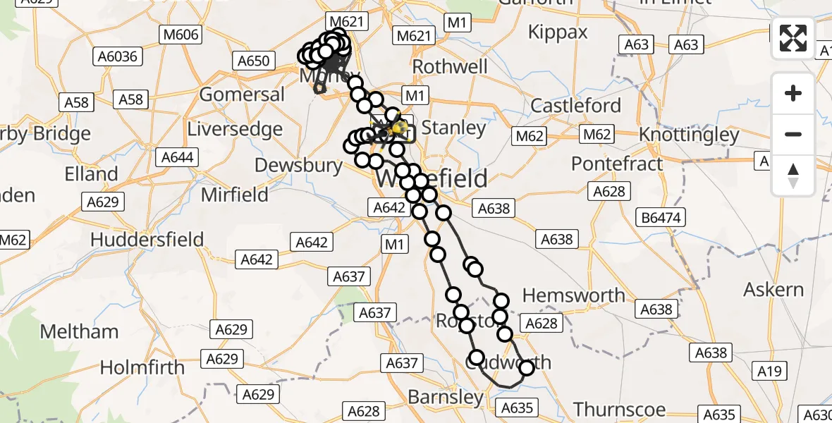 Flight route Police Helicopter Brandy Carr - East Ardsley, 15 June 2026, 22:59
