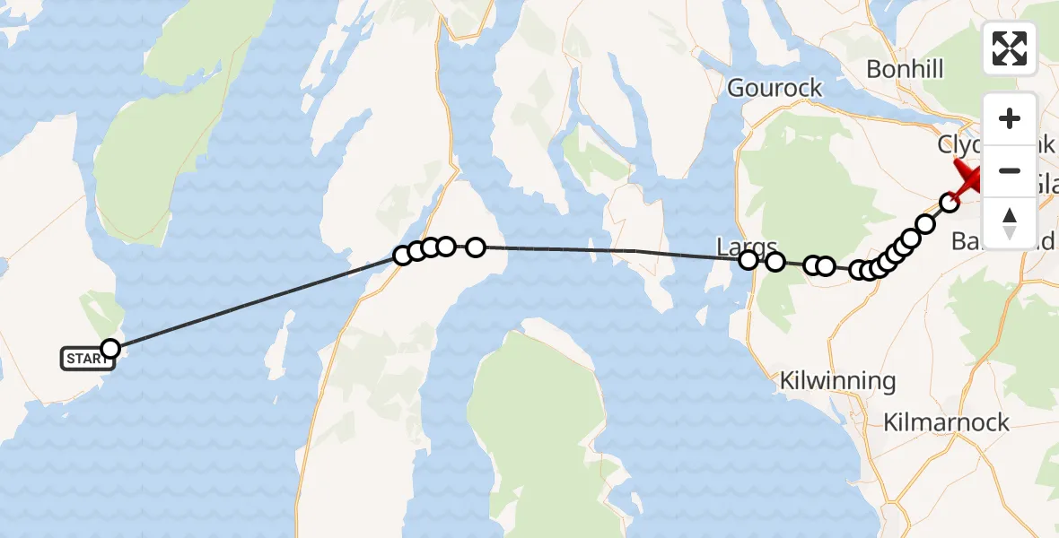 Flight route Air Ambulance Aircraft Argyll and Bute - Glasgow Airport, 15 June 2026, 23:30