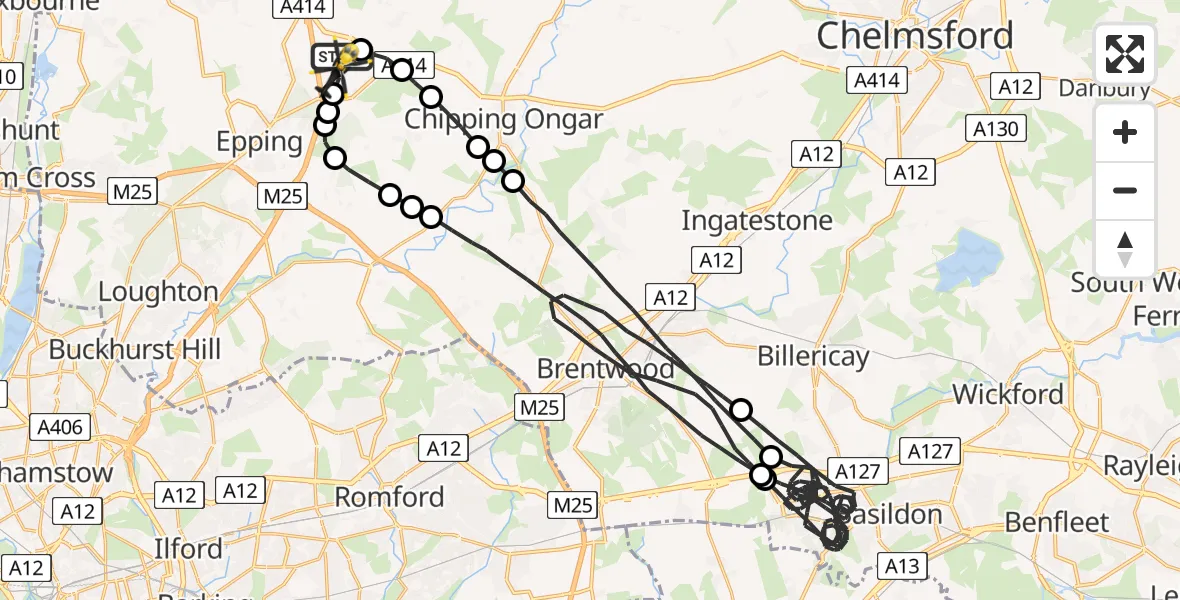 Flight route Police Helicopter North Weald Airfield - North Weald Airfield, 15 June 2026, 23:56