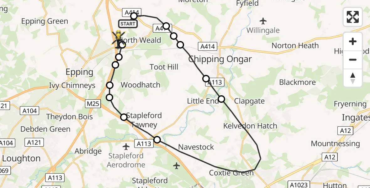 Flight route Police Helicopter North Weald Airfield - North Weald Airfield, 16 June 2026, 01:16