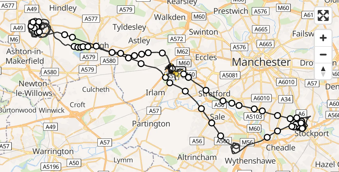 Flight route Police Helicopter Manchester Barton Aerodrome - Manchester Barton Aerodrome, 16 June 2026, 01:33
