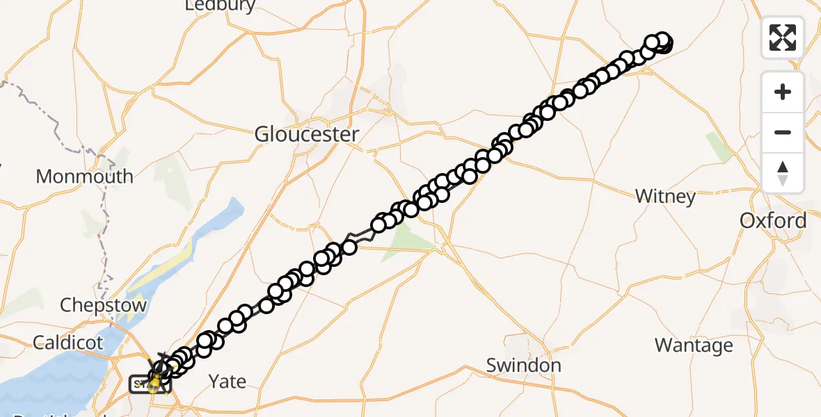 Flight route Police Helicopter Patchway - Almondsbury Helicopter Base, 16 June 2026, 07:21