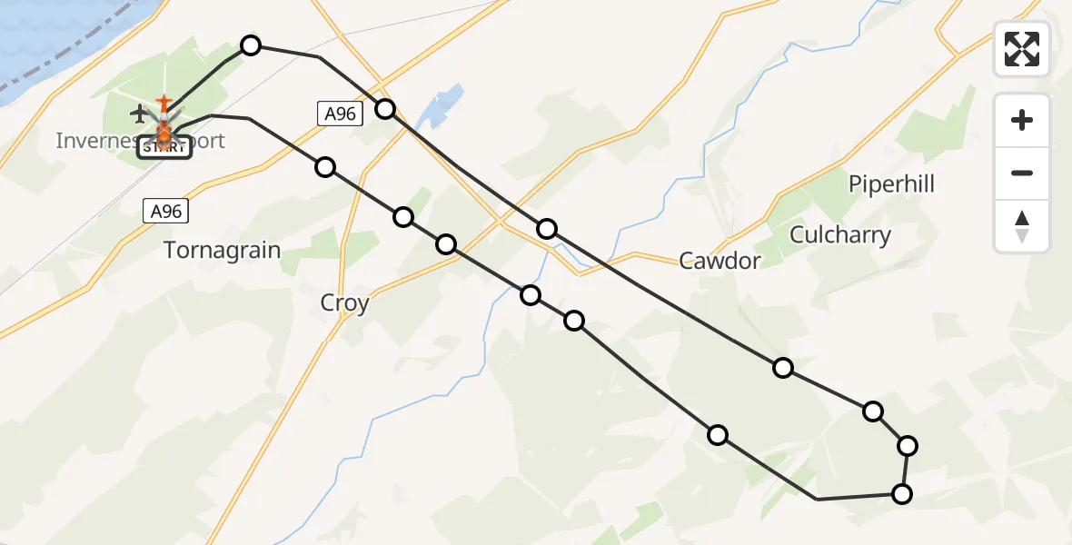 Flight route Coastguard Helicopter Inverness Airport - Inverness Airport, 16 June 2026, 07:23