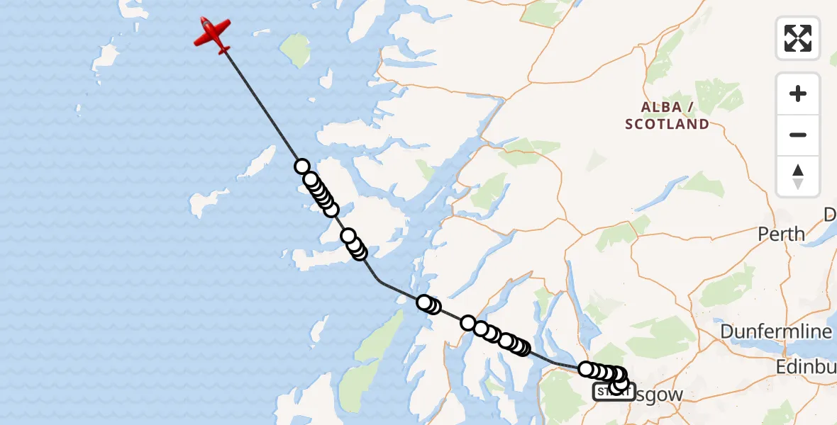Flight route Air Ambulance Aircraft Glasgow Airport - Inner Seas, 16 June 2026, 07:54