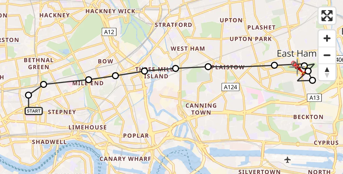 Flight route Air Ambulance Helicopter Royal London Hospital - Upton Park, 16 June 2026, 08:12