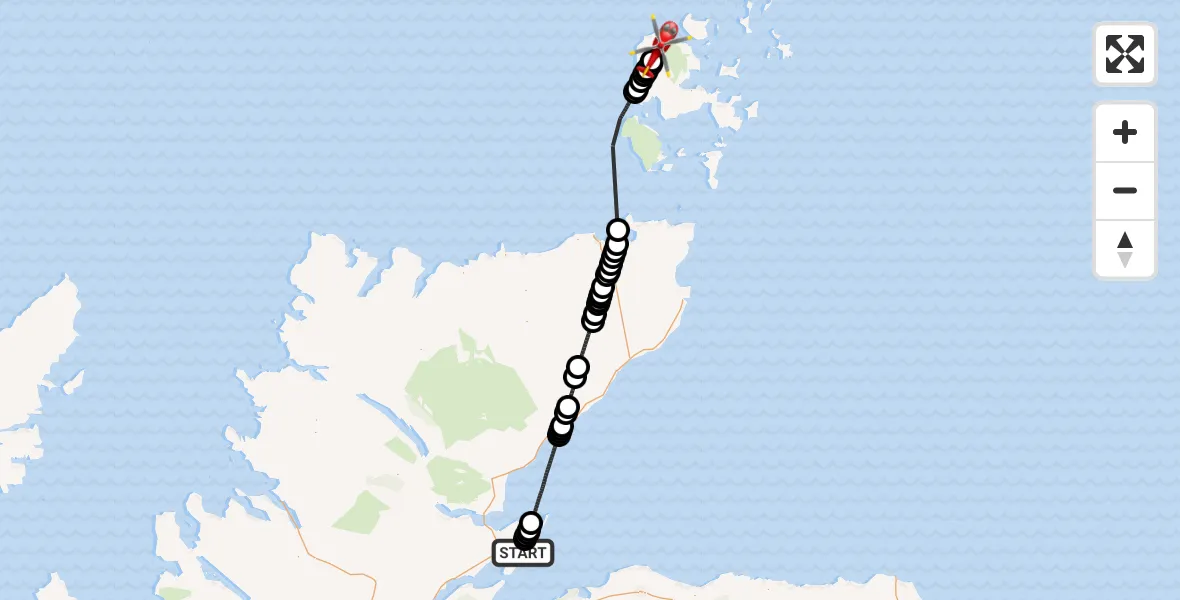 Flight route Air Ambulance Helicopter Hilton of Cadboll - Dounby, 16 June 2026, 08:20