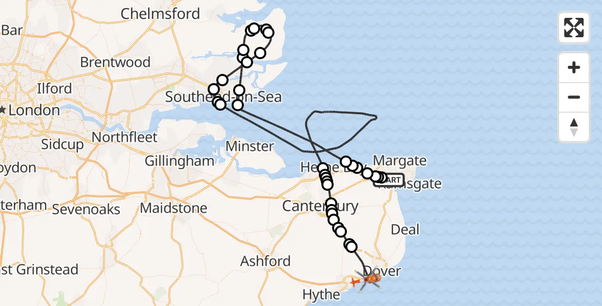 Flight route Coastguard Helicopter Manston Airport - Dover, 16 June 2026, 08:28