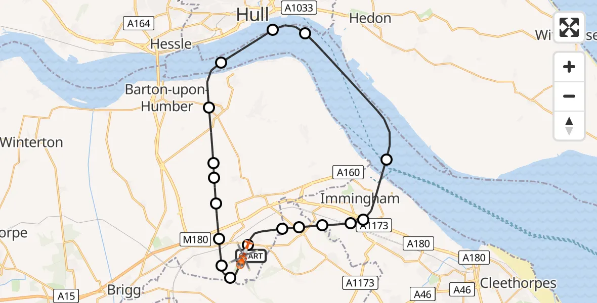 Flight route Coastguard Helicopter Humberside Airport - Humberside Airport, 16 June 2026, 08:41