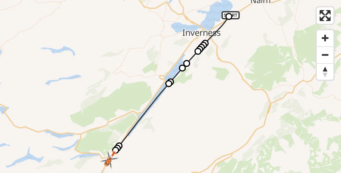 Flight route Coastguard Helicopter Inverness Airport - Loch Oich, 16 June 2026, 09:09