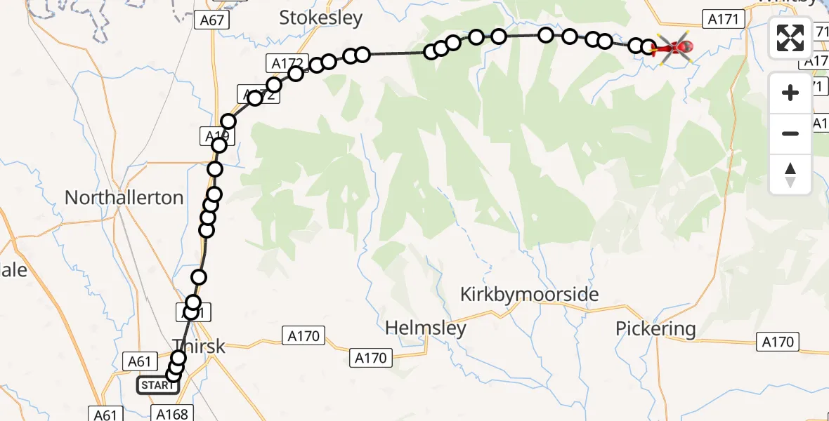 Flight route Air Ambulance Helicopter RAF Topcliffe - Egton, 16 June 2026, 09:25