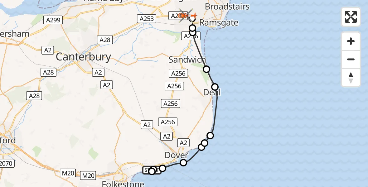 Flight route Coastguard Helicopter Dover - Manston Airport, 16 June 2026, 09:47