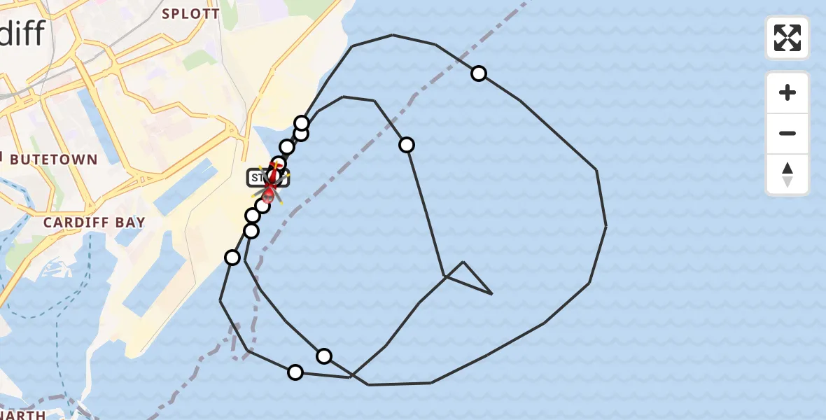 Flight route Air Ambulance Helicopter Cardiff Heliport - Cardiff Heliport, 16 June 2026, 10:01
