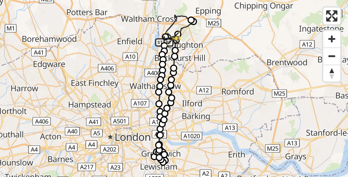 Flight route Police Helicopter Chingford - Sewardstonebury, 16 June 2026, 10:07