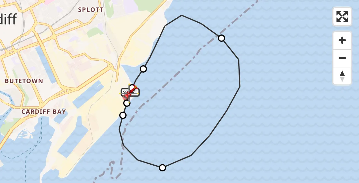 Flight route Air Ambulance Helicopter Cardiff Heliport - Cardiff Heliport, 16 June 2026, 10:25