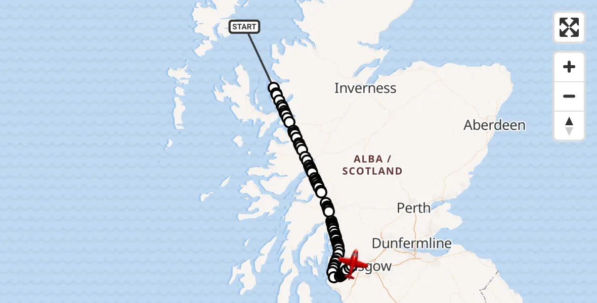 Flight route Air Ambulance Aircraft Inner Seas - Glasgow Airport, 16 June 2026, 10:35