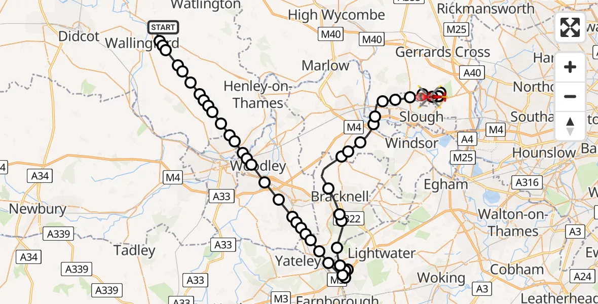Flight route Air Ambulance Helicopter RAF Benson - Wexham Park Hospital, 16 June 2026, 10:39