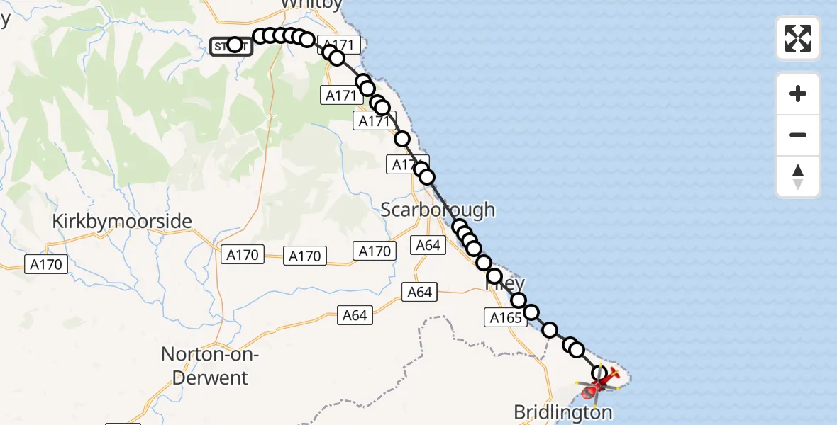 Flight route Air Ambulance Helicopter Egton - Flamborough, 16 June 2026, 10:41