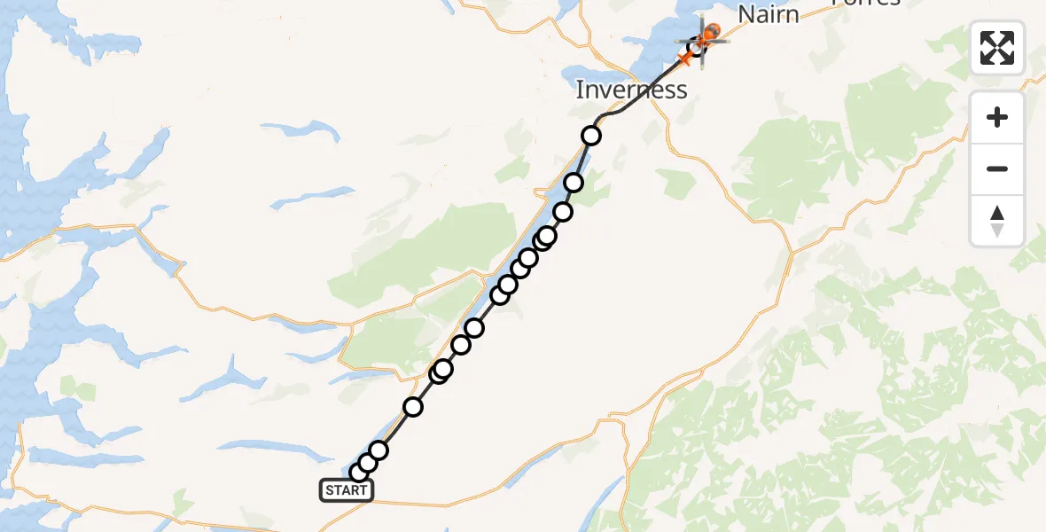 Flight route Coastguard Helicopter Brackletter - Inverness Airport, 16 June 2026, 10:43