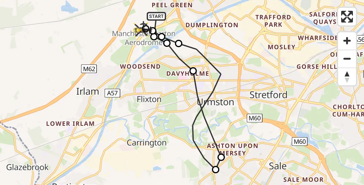 Flight route Police Helicopter Manchester Barton Aerodrome - Manchester Barton Aerodrome, 16 June 2026, 10:47