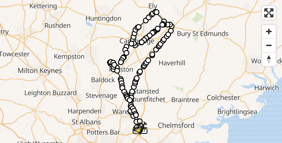 Flight route Police Helicopter Coopersale - North Weald Airfield, 16 June 2026, 10:47