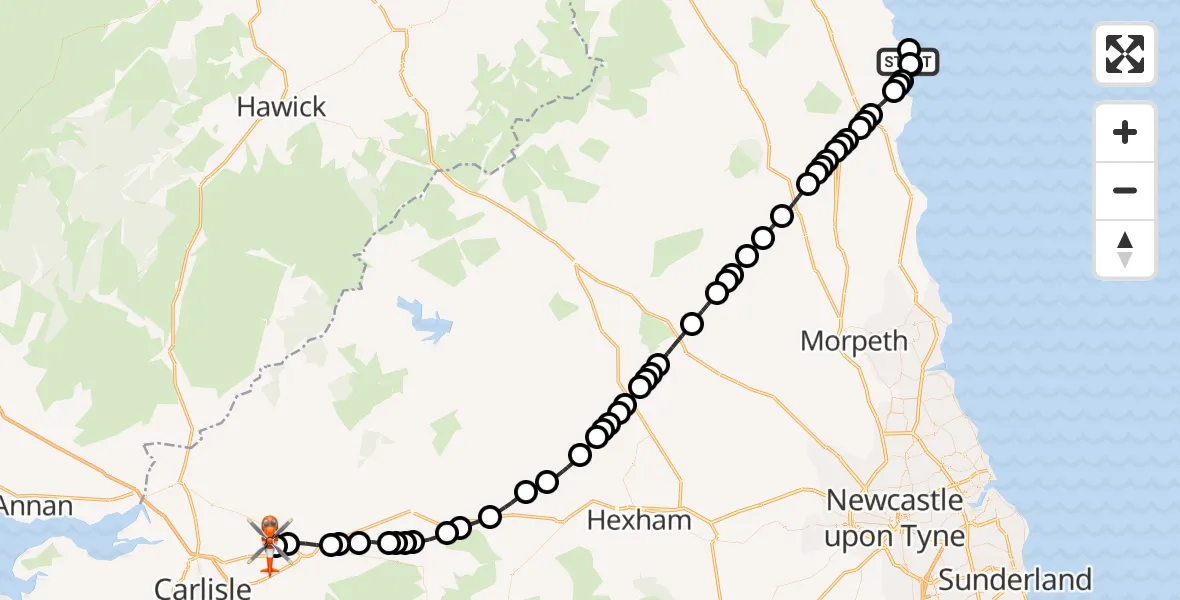 Flight route Coastguard Helicopter Dunstan - Carlisle Lake District Airport, 16 June 2026, 10:56