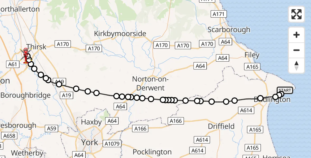 Flight route Air Ambulance Helicopter Flamborough - RAF Topcliffe, 16 June 2026, 11:27